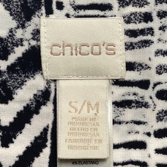 Chico’s Poncho Top Black White Geometric Print Women’s S/M Flowy Blouse - Picture 7 of 13